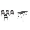 Cosco Vinyl 4-Pack Folding Chair, Black & Cosco Deluxe 6 Foot X 30 Inch Fold-in-Half Blow Molded Folding Table, Black
