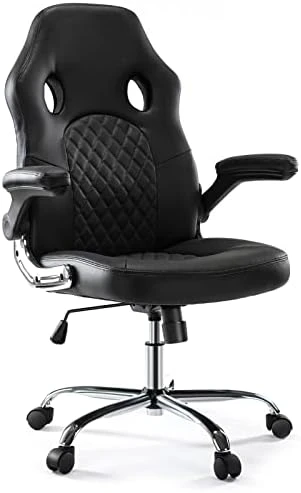 Gaming Chair - Ergonomic Office Chair Desk Chair With Flip-up Armrests And Lumbar Support PU Leather Executive Mid Back Computer Chair For Adults Black - Image 5
