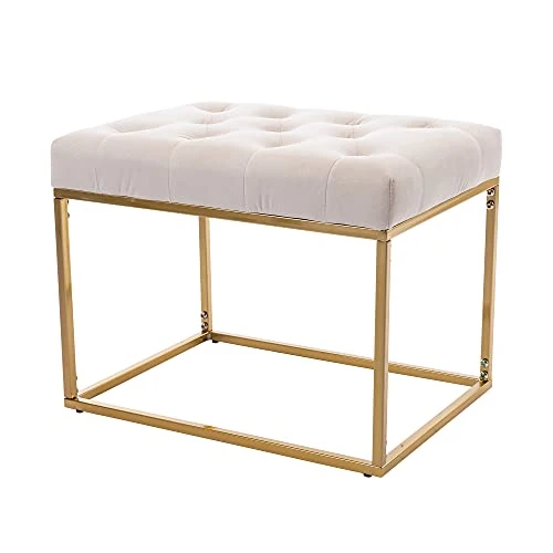 AWQM Tufted Ottoman Bench,Velvet Upholstered Seat,Footrest Chair,Rectangle Vanity Stool With Golden Metal Frame,Perfect For Dressing Room,Living Room,Entryway Or Bedroom,Beige… - Image 6