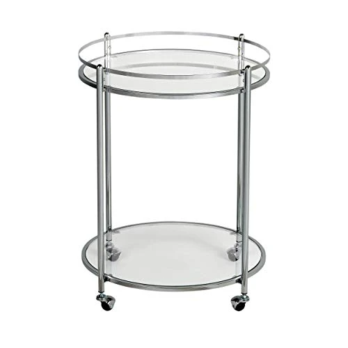 Studio Designs Home Chrome With Clear Veranda Round Metal And Glass Bar Cart, 24" W X 24" D X 29" H - Image 4