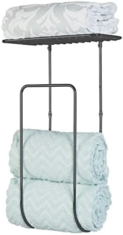 MDesign Steel Wall Mount Towel Rack Holder Organizer With Basket Shelf Storage For Bathroom, Kitchen, Laundry Room - Holds Towels, Washcloths, Hand Towels - Concerto Collection - Chrome - Image 7