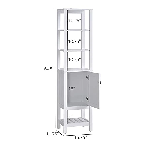 HOMCOM Freestanding Wood Bathroom Storage Tall Cabinet Organizer Tower With Shelves & Compact Design, White - Image 3