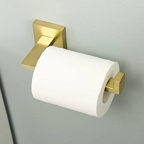 KES Gold Bathroom Hardware Set 2 Pieces, Toilet Paper Holder And Towel Ring Square Wall Mount, SUS304 Stainless Steel Brushed Gold, LA225BZ-22 - Image 4