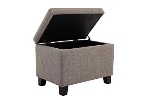 Wovenbyrd Classic 24-Inch Wide Rectangular Tufted Storage Ottoman Footstool With Hinged Lid, Gray Fabric - Image 3