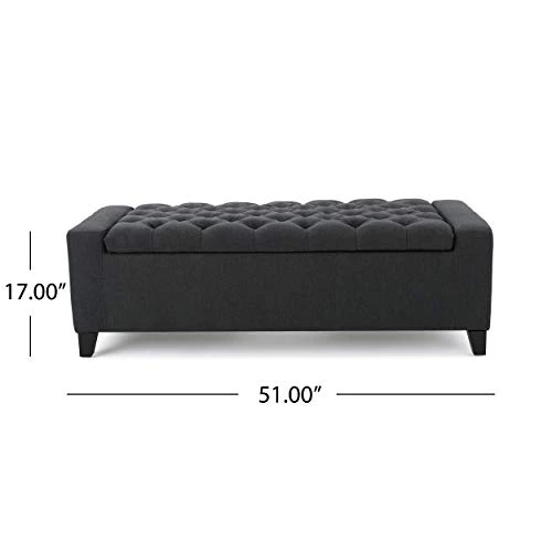 Christopher Knight Home Hikaru Fabric Storage Ottoman, Dark Grey Dimensions: 20.50”D X 51.00”W X 17.00”H - Image 3
