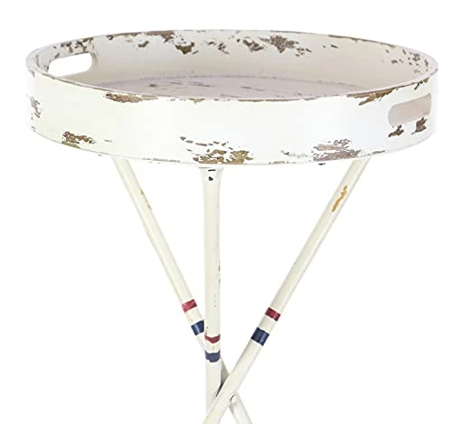 Deco 79 Metal Round Accent Table With Oar Shaped Legs, 16" X 16" X 28", White - Image 4
