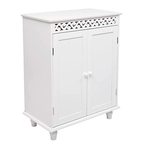Carved Double Door Cabinet, Bathroom Storage Floor Cabinet Free Standing With Double Door,White