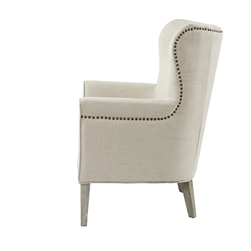 Madison Park Colette Chairs-Solid Wood, Wing Back Armchair Modern Contemporary Style Living Room Sofa Furniture Track Arm, Nailhead Accent, Bedroom Lounge, 31" Wide, Natural - Image 5