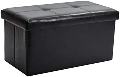 Simplify Folding Storage Ottoman, Toy Box Chest, Faux Leather,Tufted Padded Seating, Bench, Foot Rest, Stool, Single, Black - Image 15