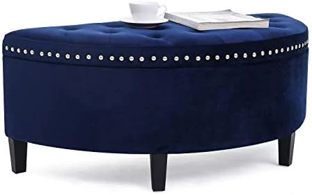 Homebeez 43.5" Half Moon Storage Ottoman Bench, Lift Top Faux Leather Storage Ottoman Bench For Bedroom Living Room (Light Brown) - Image 13