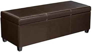 FIRST HILL FHW Madison Rectangular Faux Leather Storage Ottoman Bench, Large, Espresso Brown - Image 7