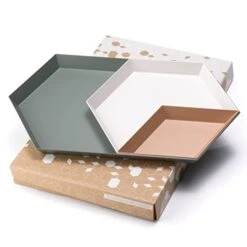 LINE+ARC ModTrays (Joshua Tree) Metal Stacking Decorative Trays For Coffee Table, Nesting, Geometric, Modern, Catchall For Vanity, Jewelry, Ottoman, Housewarming