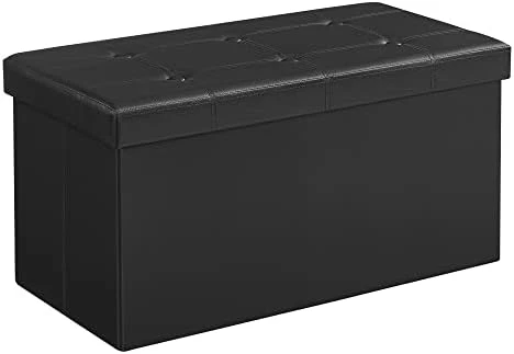 SONGMICS 43 Inches Folding Storage Ottoman Bench, Storage Chest, Footrest, Coffee Table, Padded Seat, Faux Leather, Holds Up To 660 Lb, Black ULSF701 - Image 12