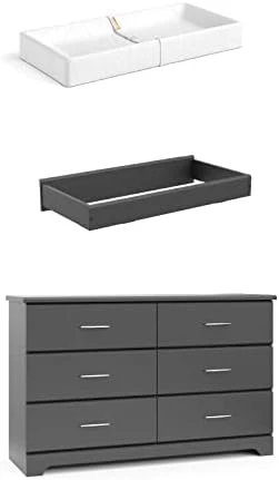 Storkcraft Brookside 2 Drawer Changing Table Dresser (Pebble Gray) β Nursery Dresser Organizer With Changing Table Topper, Chest Of Drawers For Bedroom With 2 Drawers, Universal Design - Image 14