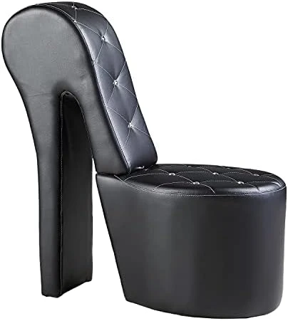 Best Master Furniture High Heel Faux Leather Shoe Chair With Crystal Studs, Silver - Image 3