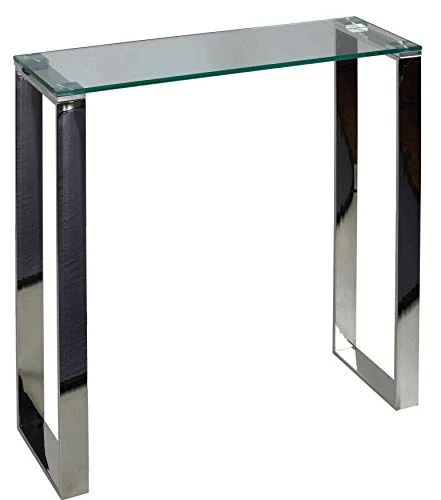 Cortesi Home Forli Small Entry Way Console Table Contemporary Glass And Stainless Steel Finish 28 In Wide Accent, Silver And Clear - Image 2