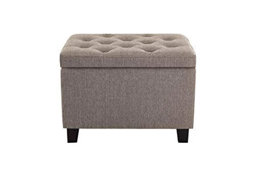 Wovenbyrd Classic 24-Inch Wide Rectangular Tufted Storage Ottoman Footstool With Hinged Lid, Gray Fabric - Image 2
