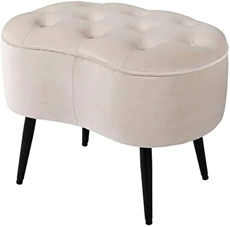 BIRDROCK HOME Tufted Oblong Tan Ottoman β Velvet Foot Stool β Mid Century Modern Steel Legs - Soft Compact Padded Stool - Living Room Or Bedroom β Vanity Chair β Extra Seating - Decorative Furniture - Image 6