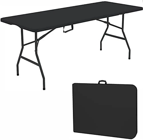 Tiktun Folding Portable Plastic Indoor Outdoor Picnic Party Dining Camp Tables, 6FT, Black - Image 7