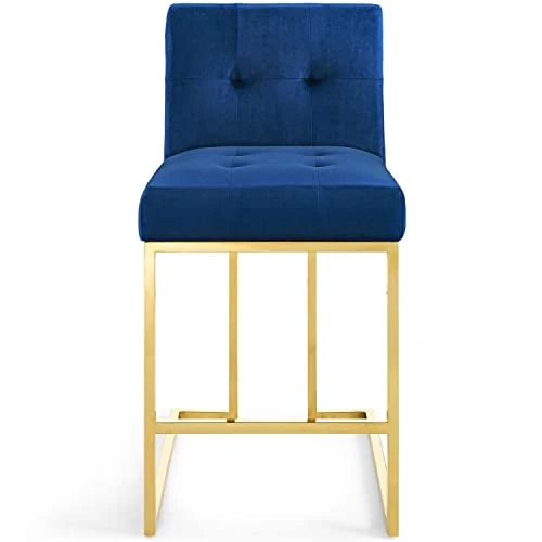 Modway Privy Gold Stainless Steel Performance Velvet Counter Stool, Navy - Image 4