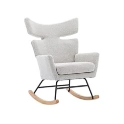 TRIPLE TREE Fish Tail Living Room Chair, Accent Rocking Chair With High Back And Armrest, Upholstered Rocking Armchair Leisure Glider Rocker With Wood Base For Apartment, Office, Home, Oyster Gray