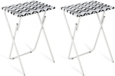Atlantic Park Place Portable Folding TV Trays, Sturdy MDF/Laminated Top, 2-pc Set, PN 38435927 - Black And White - Image 4