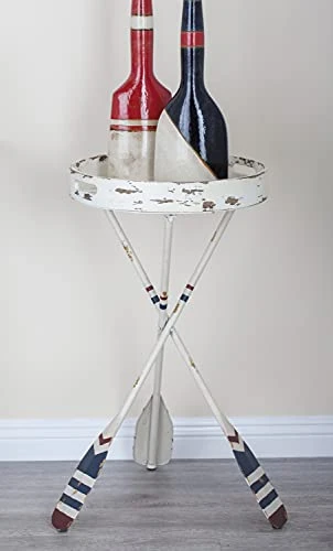 Deco 79 Metal Round Accent Table With Oar Shaped Legs, 16" X 16" X 28", White - Image 2