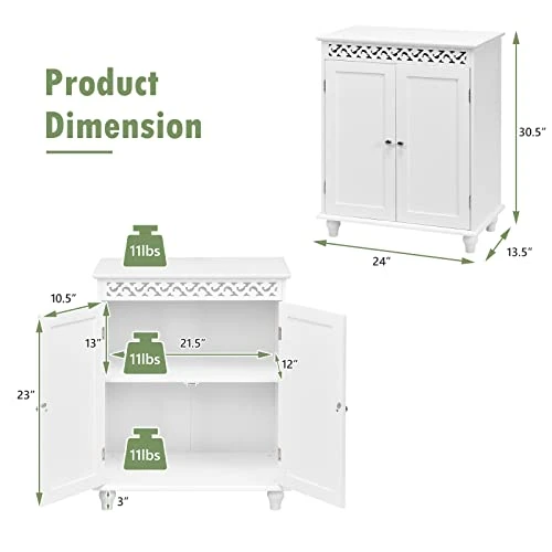 GLACER Bathroom Floor Cabinet, Freestanding Bathroom Storage Cabinet With Double Doors, Suitable For Bathroom, Living Room, Bedroom, Hotels, 24 X 13.5 X 30.5 Inches (White) - Image 3