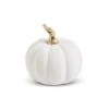 K&K Interiors 41488A-WH 3.5 Inch White Velvet Pumpkin W/Twisted Gold Stem