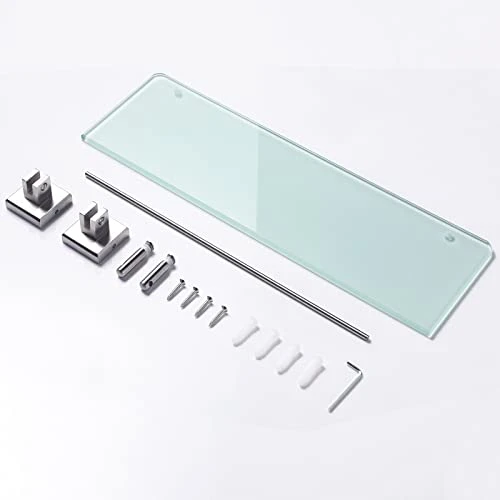 HOMEIDEAS Bathroom Glass Shelf - 16.5 Inch Tempered Glass, Wall Mounted Brushed Nickel Shelf - Rustproof SUS 304 Stainless Steel Frosted Glass Shelf - Image 2