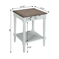 Convenience Concepts French Country 1 Drawer End Table With Shelf, Driftwood/White