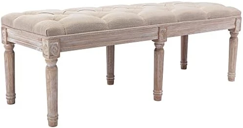 Chairus Fabric Upholstered Entryway Ottoman Bench - Classic Bedroom Bench With Rustic Wood Legs - Beige - Image 12