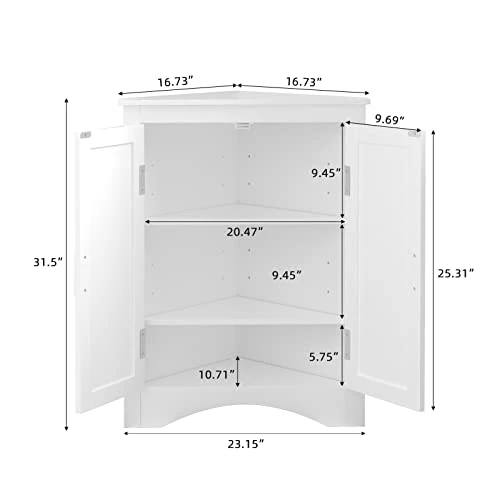 QSSLLC Bathroom Corner Cabinet, Home Floor Corner Storage Cabinet With Two Doors & Adjustable Shelves, Freestanding Storage Cabinet For Bathroom, Bedroom, Kitchen