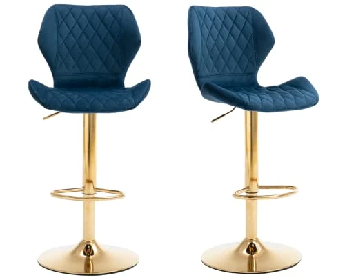CIMOTA Velvet Bar Stools Set Of 2 Adjustable Height Bar Chairs With Back Modern Swivel Barstools For Kitchen/Home Bar/Dining Room/Office, (23.6 To 31.5 Inch/Gold Base/Navy Blue)