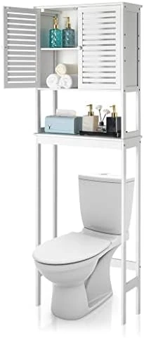 HOYOC 3-Tier Bamboo Over The Toilet Storage, Tall Bathroom Cabinet Organizer With Cupboard And Adjustable Shelves Freestanding Toilet Shelf Space Saver Rack Stand - Image 7