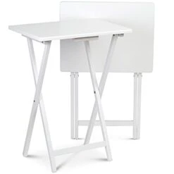 PJ Wood Folding TV Tray & Snack Table Set Of 2 - White