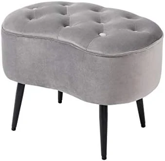 BIRDROCK HOME Tufted Oblong Tan Ottoman β Velvet Foot Stool β Mid Century Modern Steel Legs - Soft Compact Padded Stool - Living Room Or Bedroom β Vanity Chair β Extra Seating - Decorative Furniture - Image 5