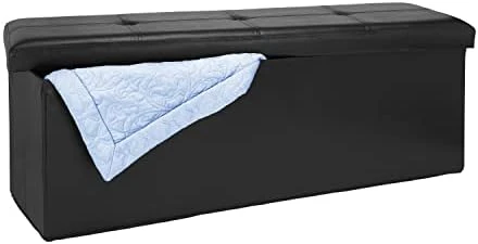 Simplify Folding Storage Ottoman, Toy Box Chest, Faux Leather,Tufted Padded Seating, Bench, Foot Rest, Stool, Single, Black - Image 3