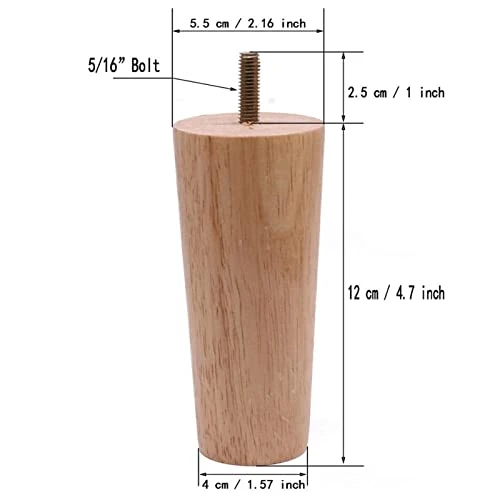 EPHASI 12CM Solid Wood Furniture Sofa Legs Set M8 Bolt Oak Tapered Replacement Sofa Bench Chair Coffee Table Cabinet Leg Set Of 4 (Color : Style 1) - Image 3