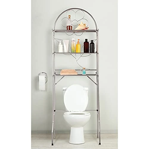 J&V TEXTILES 3-Shelf Bathroom Organizer Over The Toilet, Bathroom Spacesaver (Silver)* - Image 2