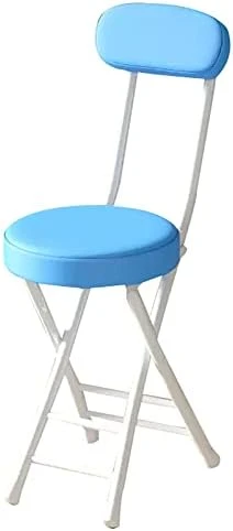 QQXX 18 Inch Folding Stool With Backrest,Portable Collapsible Short Bar Stool Leather Padded Seat,Round Foldable Stool Outdoor/Indoor Camping Kitchen Cafe(Seat Height 18", Black) - Image 6