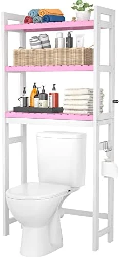 Homykic Over The Toilet Storage, Bamboo 3-Tier Over-The-Toilet Space Saver Organizer Rack, Stable Freestanding Above Toilet Stand With 3 Hooks For Bathroom, Restroom, Laundry, White - Image 9