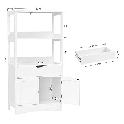VASAGLE Bathroom Storage Cabinet With Drawer, 23.6 X 11.8 X 48 Inches, White - Image 3