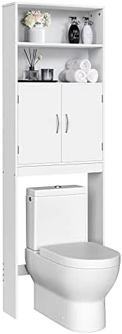 Yaheetech Over The Toilet Storage, Taller Bathroom Organizer Space-Saving Storage Cabinet With Adjustable Shelves And Double Doors, 77 In H, White - Image 10