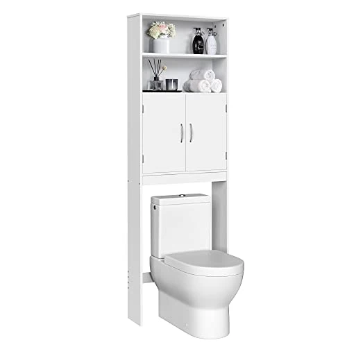 Yaheetech Over The Toilet Storage, Taller Bathroom Organizer Space-Saving Storage Cabinet With Adjustable Shelves And Double Doors, 77 In H, White