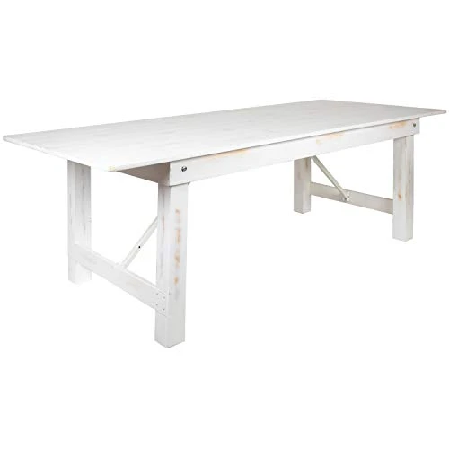 Flash Furniture HERCULES Series 8' X 40" Rectangular Antique Rustic White Solid Pine Folding Farm Table - Image 3