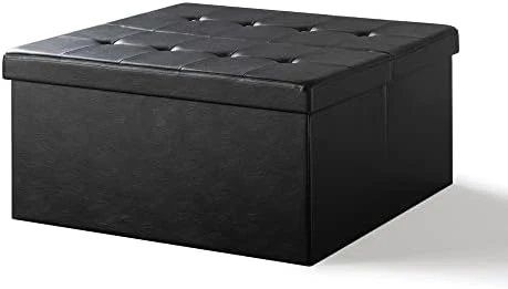 Otto & Ben Top Tufted Folding Faux Leather Trunk Bench Foot Rest, 30 Inch, Black - Image 6