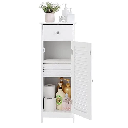 Noskatu Bathroom Floor Cabinet Small Storage Corner Floor Cupboard With A Single Shutter Door And Drawer Narrow Bathroom Cabinet For Bathroom Bedroom Living Room Kitchen White - Image 5