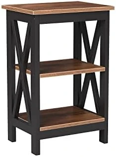 VECELO Modern Versatile Nightstands X-Design Side End Table Night Stand Storage Shelf With Bin Drawer For Living Room Bedroom, Antique Brown - Image 12