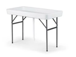 Old Cedar Outfitters Fill N Chill Folding Table For Parties Or Catering Events, Open Top Cooler Table With Drain, 47.5" X 23.6" X 32.3", White/Deep